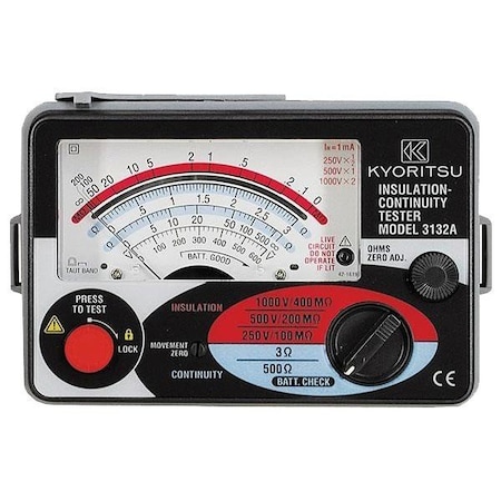 Kyoritsu Electrical Instruments Kyoritsu Analog Insulation/Continuity Tester, 250/500/1000 V 3132A